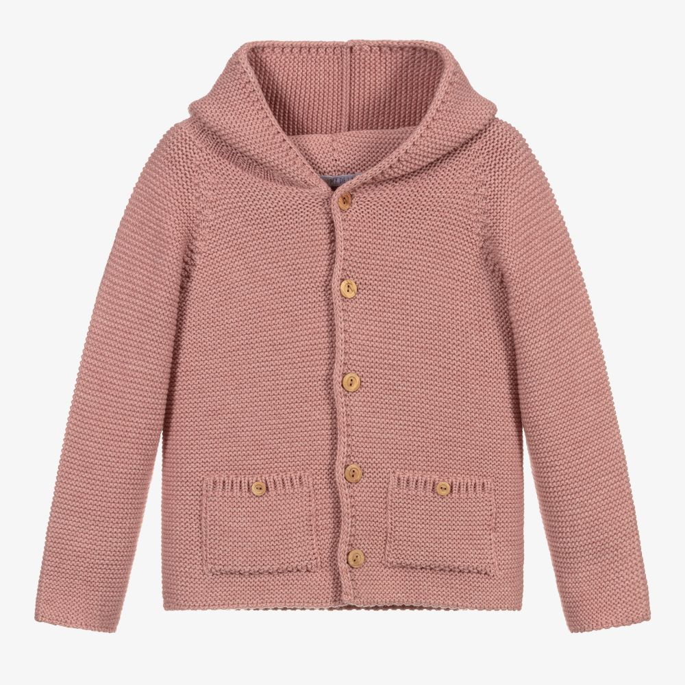 Paloma de la O - Veste à capuche rose en maille | Childrensalon