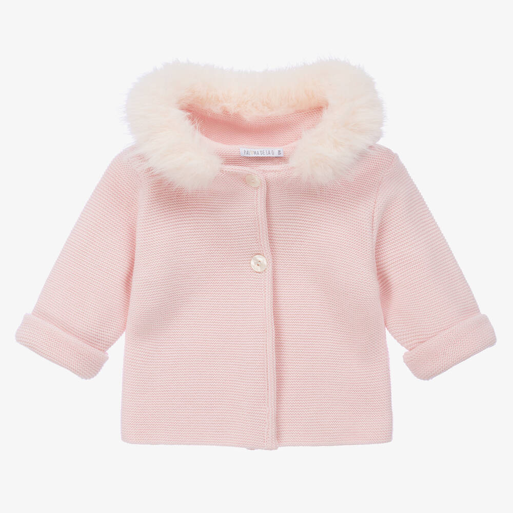 Paloma de la O - Pink Knitted Hooded Jacket | Childrensalon