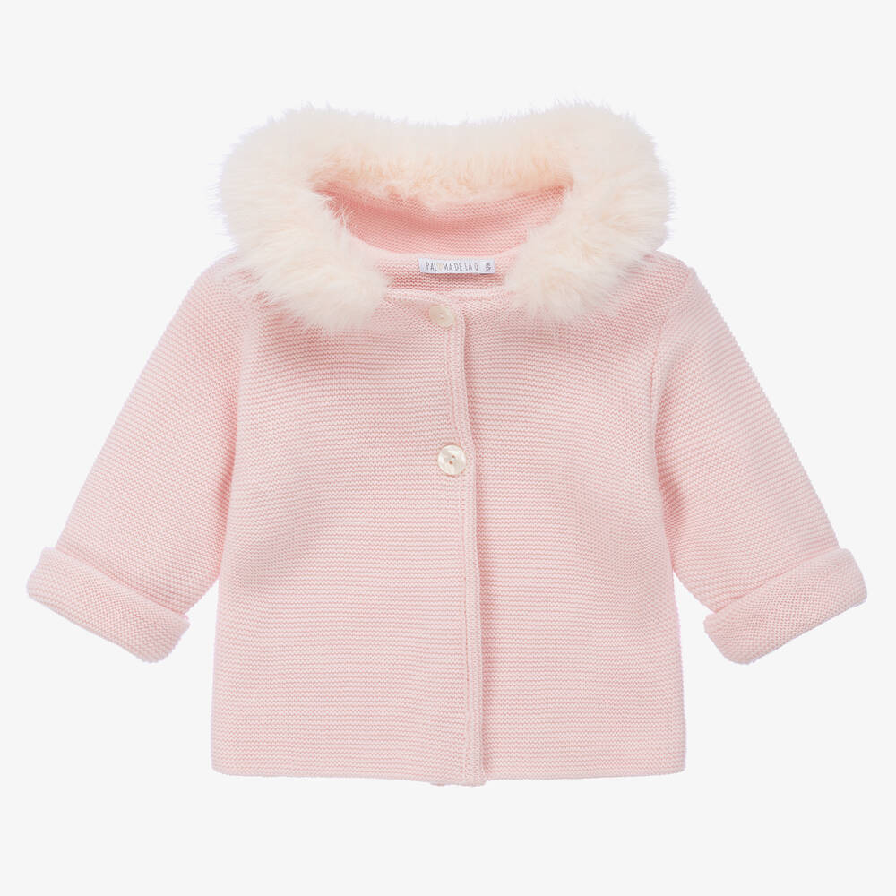 Paloma de la O - Veste à capuche rose en maille | Childrensalon