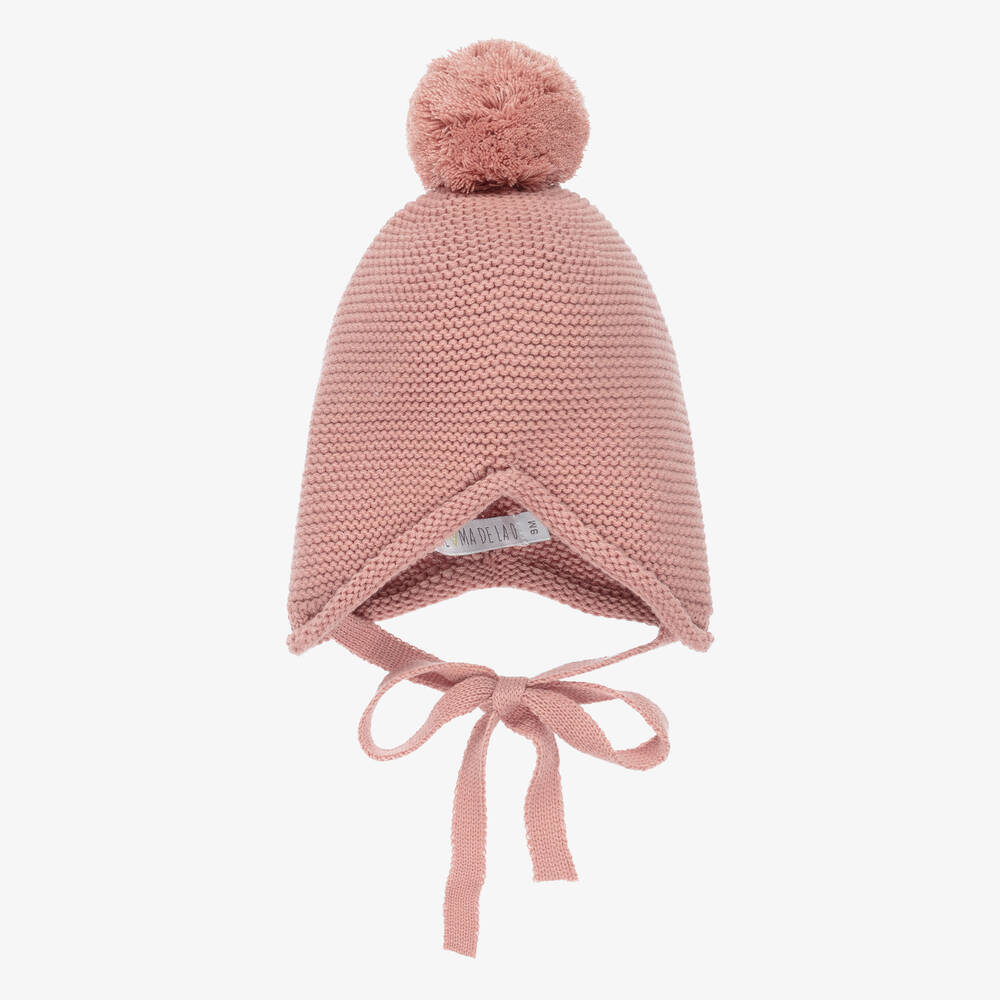 Paloma de la O - Розовая вязаная шапочка с помпоном | Childrensalon