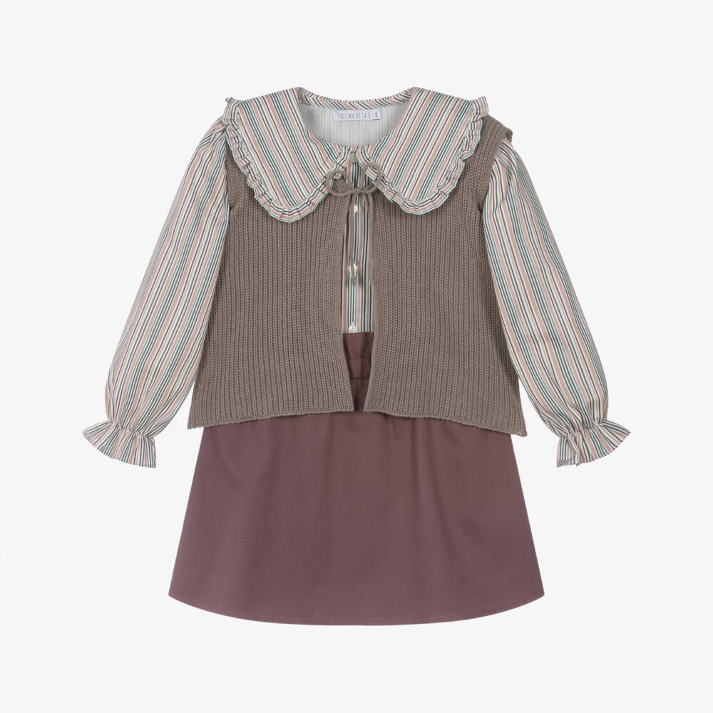 Paloma de la O-Pink Stripe Skirt And Shirt & Gilet Set | Childrensalon Outlet