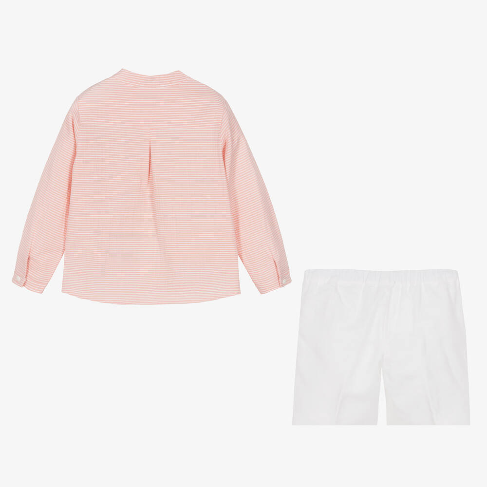 بالوما دي لا أو-طقم شورت قطن لون زهري وأبيض للأولاد | Childrensalon Outlet