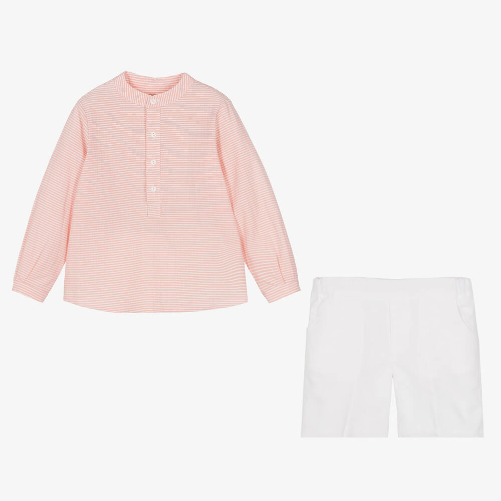 بالوما دي لا أو-طقم شورت قطن لون زهري وأبيض للأولاد | Childrensalon Outlet
