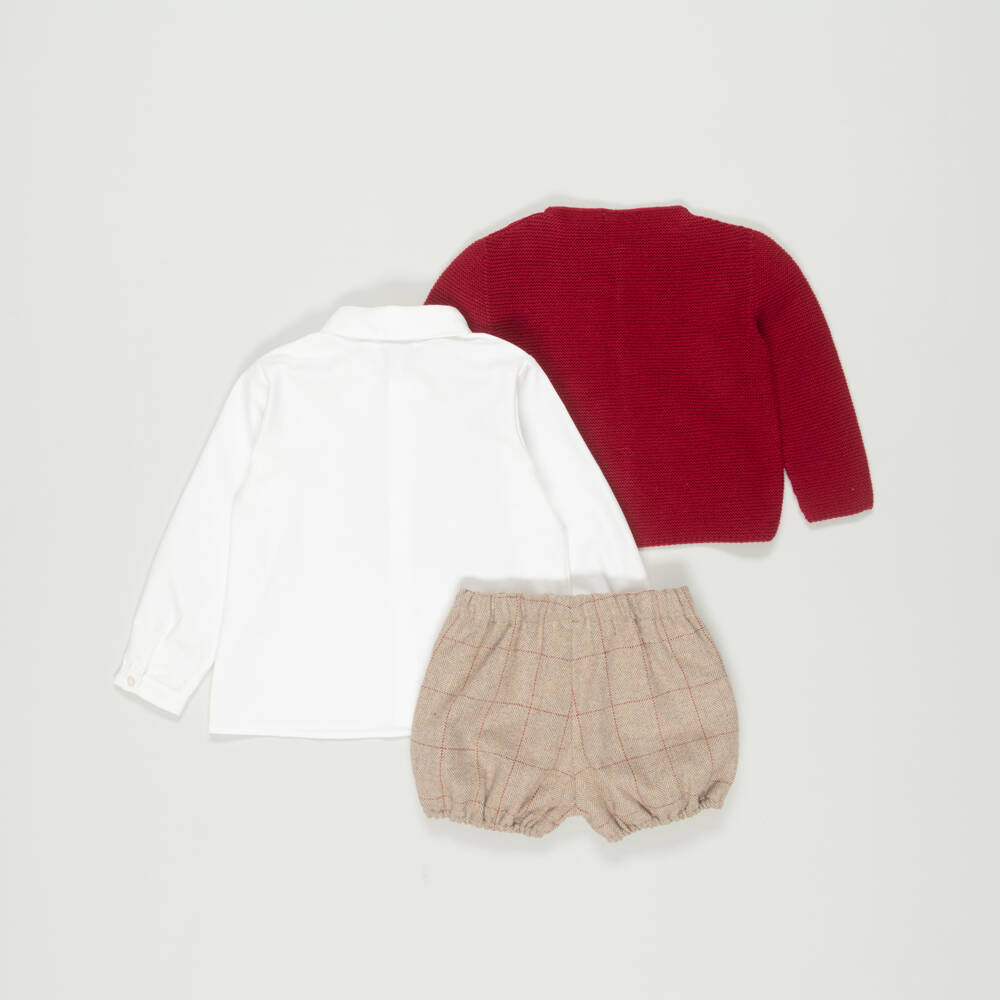 Paloma de la O-Preloved Boys Red & Beige Check Shorts Set (3 years) | Childrensalon Outlet