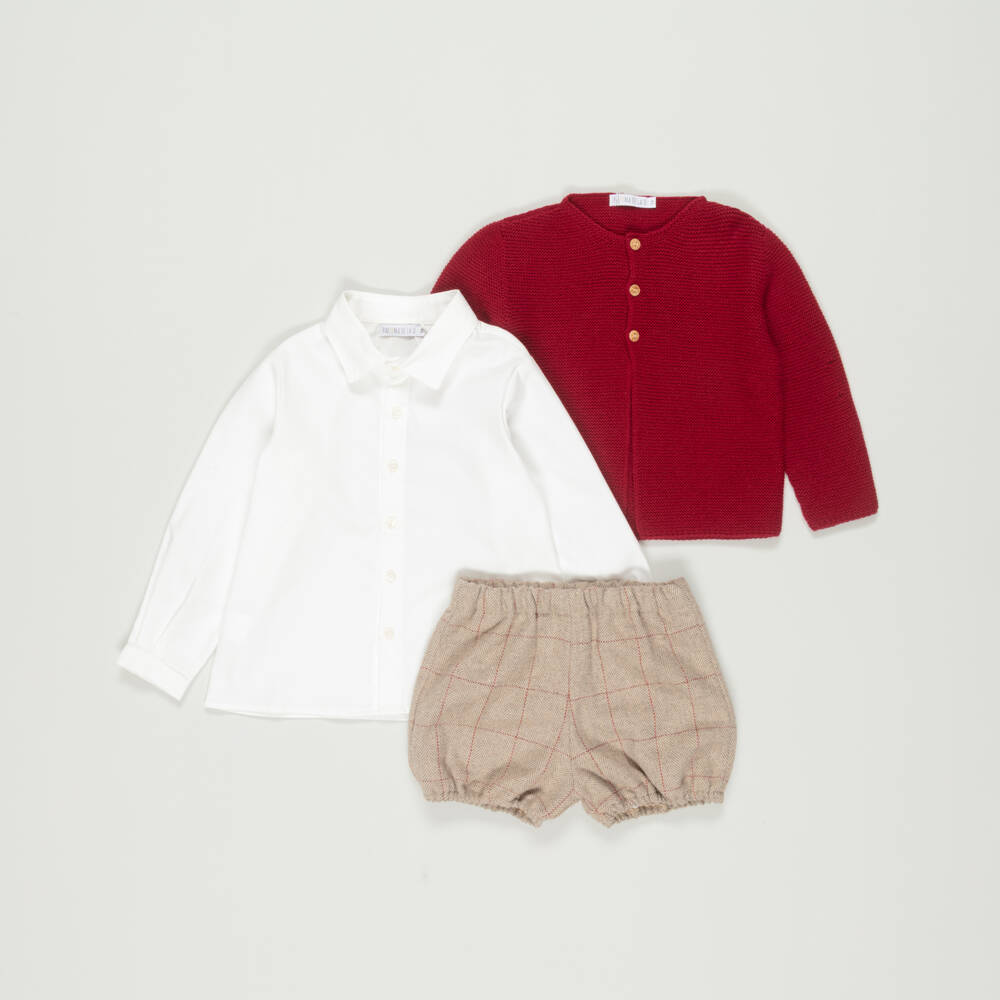 Paloma de la O-Preloved Boys Red & Beige Check Shorts Set (3 years) | Childrensalon Outlet