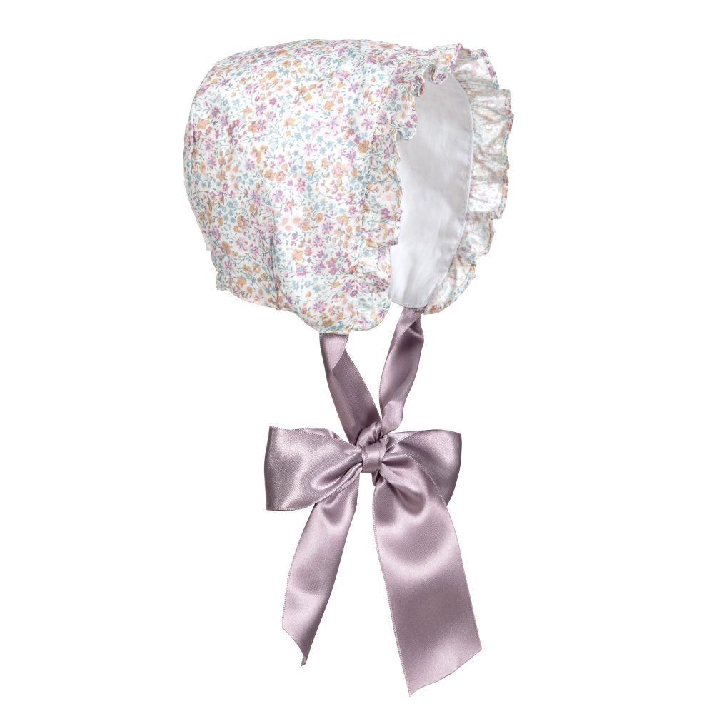 Paloma de la O - Purple Floral Cotton Bonnet  | Childrensalon