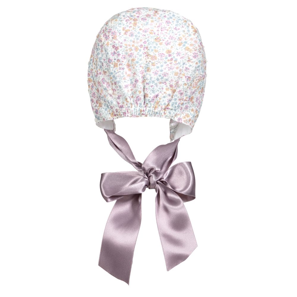 Paloma de la O-Purple Floral Cotton Bonnet | Childrensalon Outlet