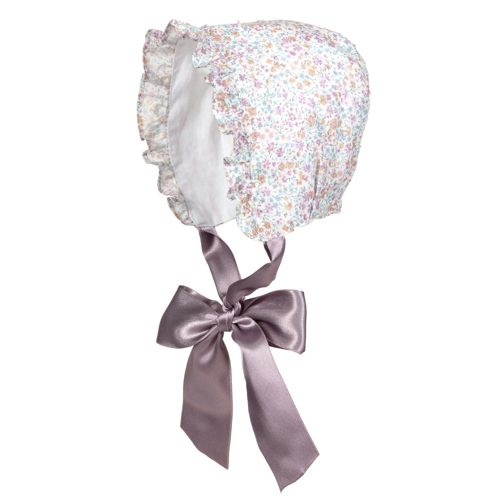 Paloma de la O-Purple Floral Cotton Bonnet | Childrensalon Outlet