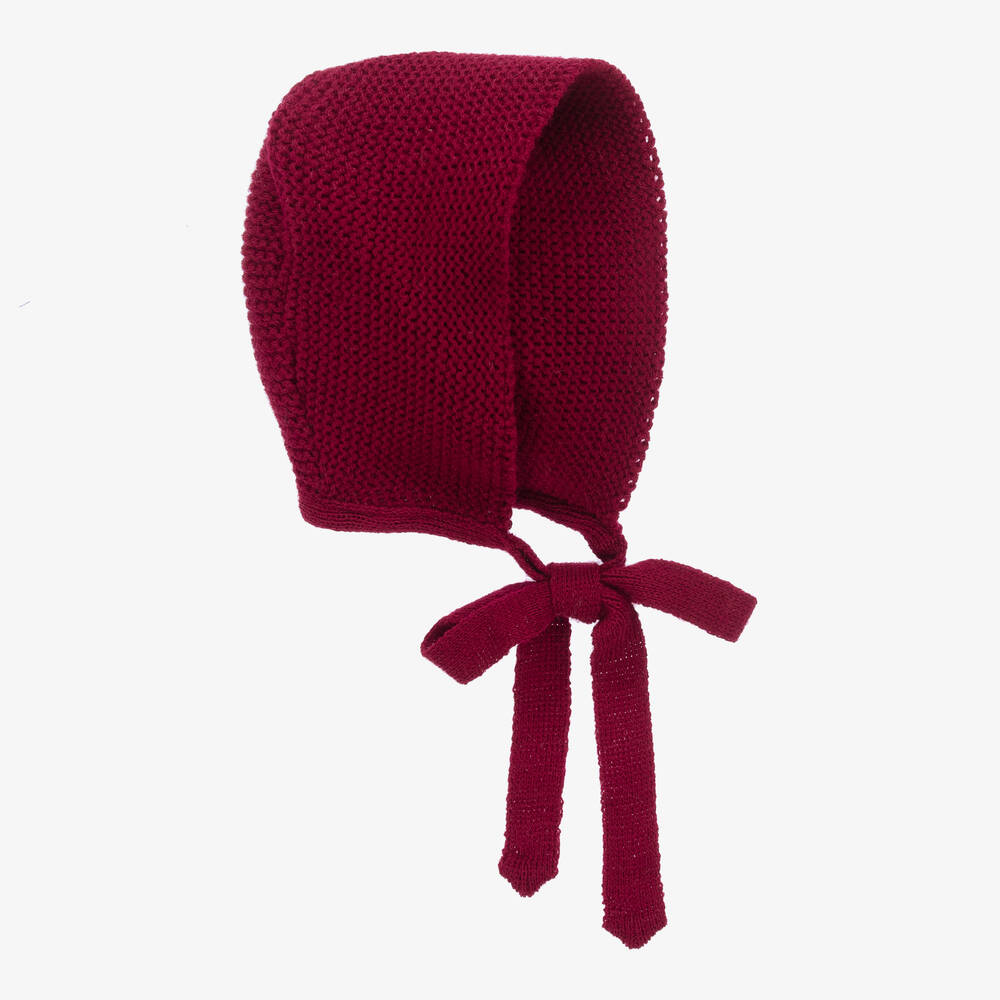 Paloma de la O - Red Knitted Bonnet | Childrensalon