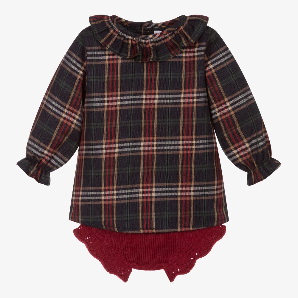 Paloma de la O - Комплект из блузки в шотландскую клетку с красными шортами | Childrensalon
