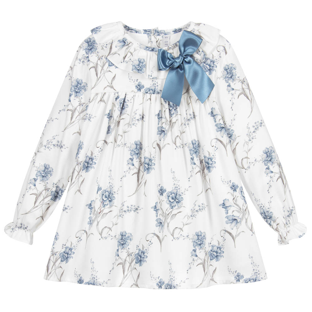 Paloma de la O - Robe blanche et bleue à fleurs  | Childrensalon