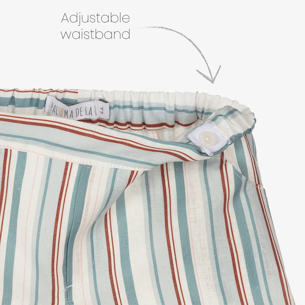 Paloma de la O-White & Blue Linen Shorts Set | Childrensalon Outlet