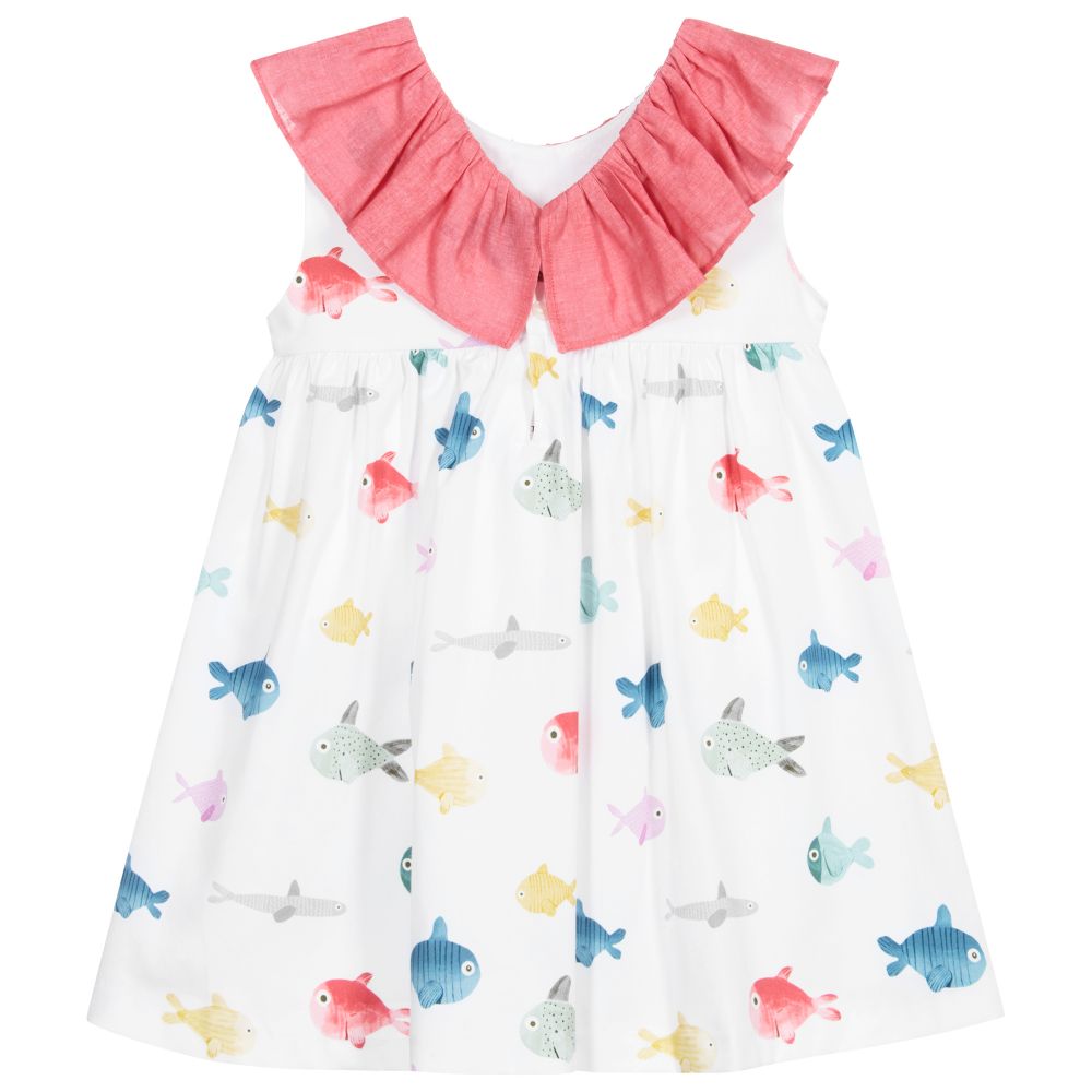 Paloma de la O-Белое хлопковое платье с рыбками | Childrensalon Outlet