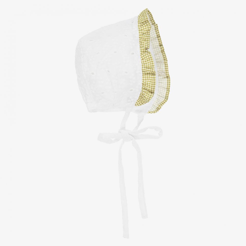 Paloma de la O - White & Green Baby Bonnet | Childrensalon