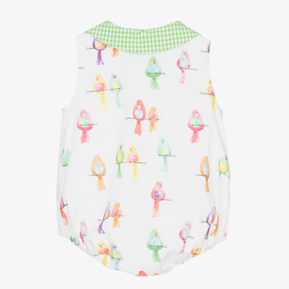 Paloma de la O-White & Green Cotton Shortie  | Childrensalon Outlet