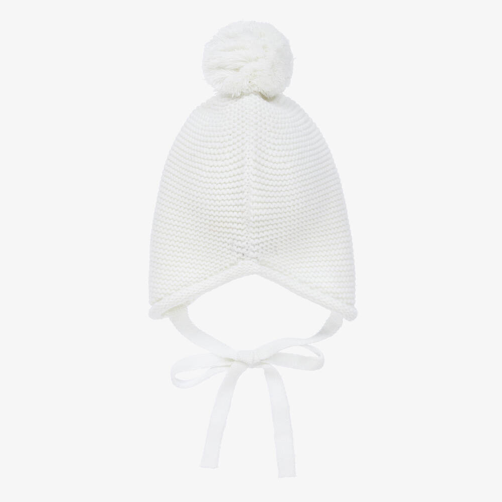 Paloma de la O-White Knitted Pom-Pom Hat | Childrensalon Outlet