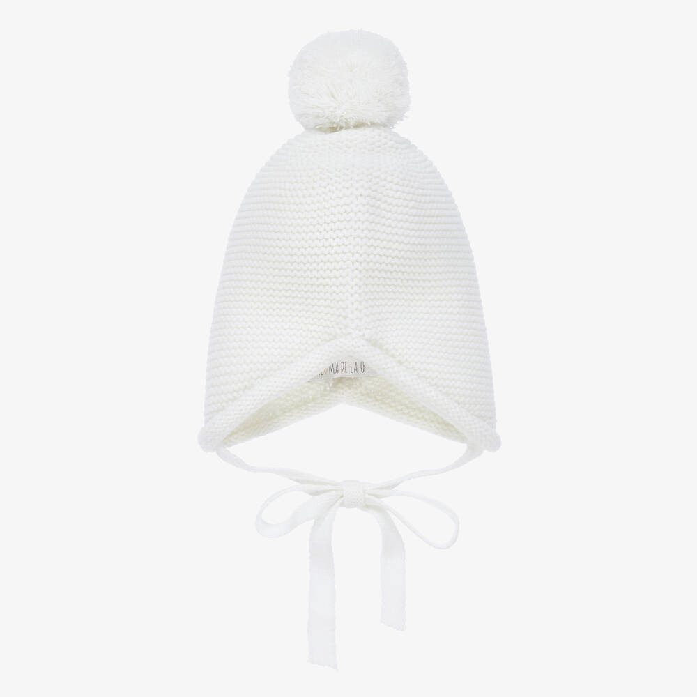 Paloma de la O - White Knitted Pom-Pom Hat | Childrensalon
