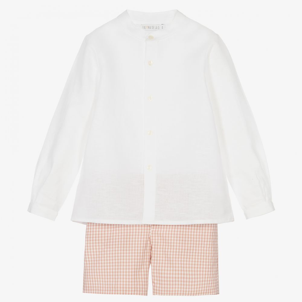 Paloma de la O-White & Pink Check Shorts Set | Childrensalon Outlet