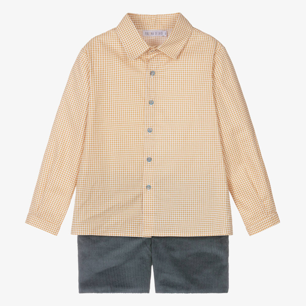 Paloma de la O-Yellow & Blue Check Cotton Shorts Set | Childrensalon Outlet