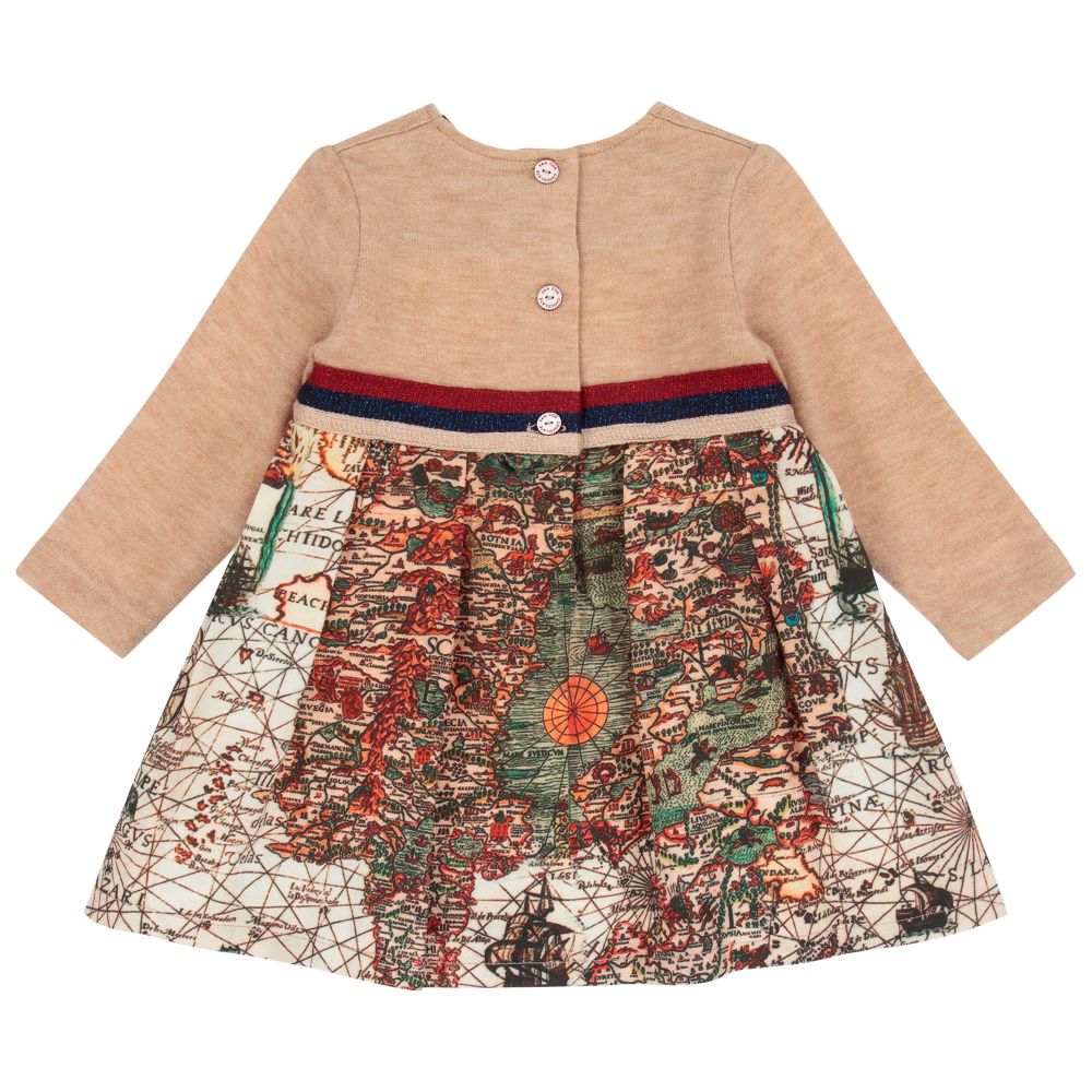 بان كون شوكولا-Beige Cotton Map Dress | Childrensalon Outlet