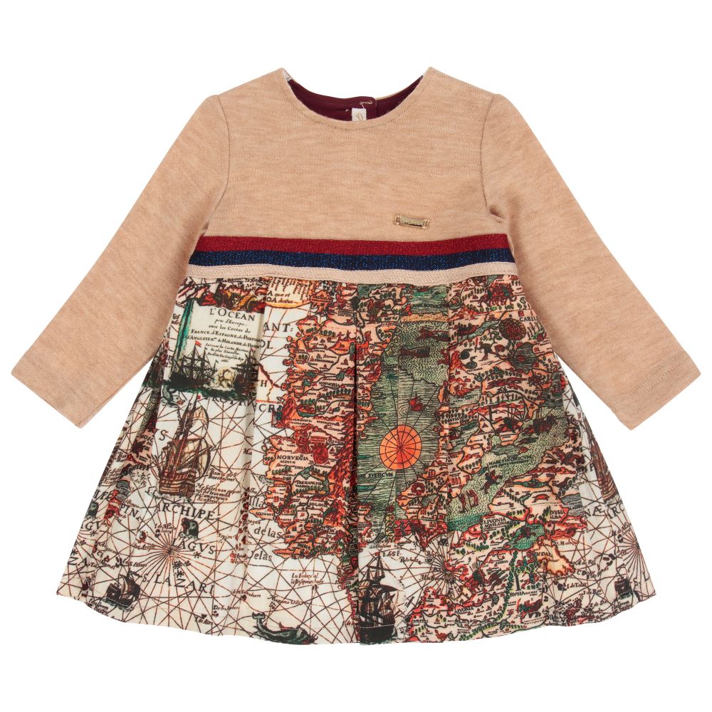 Pan Con Chocolate - Beige Cotton Map Dress | Childrensalon