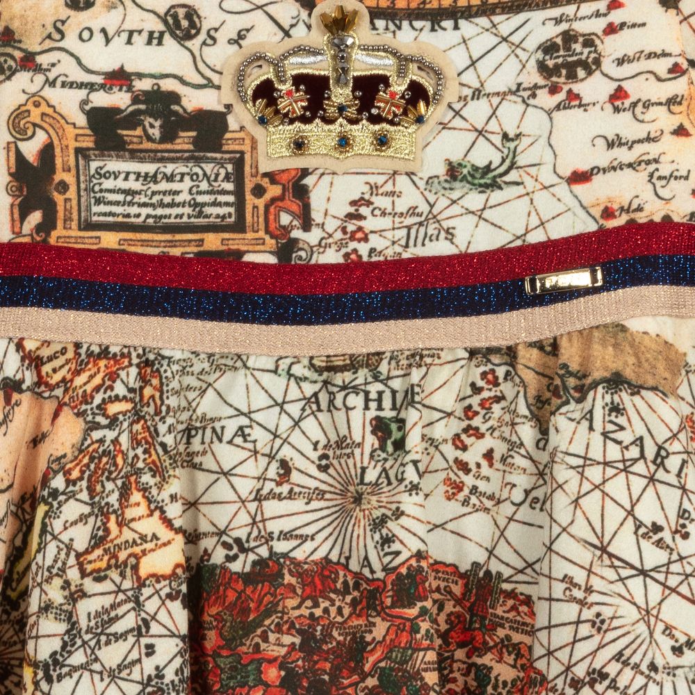 Pan Con Chocolate-Beige Cotton Map Print Dress | Childrensalon Outlet