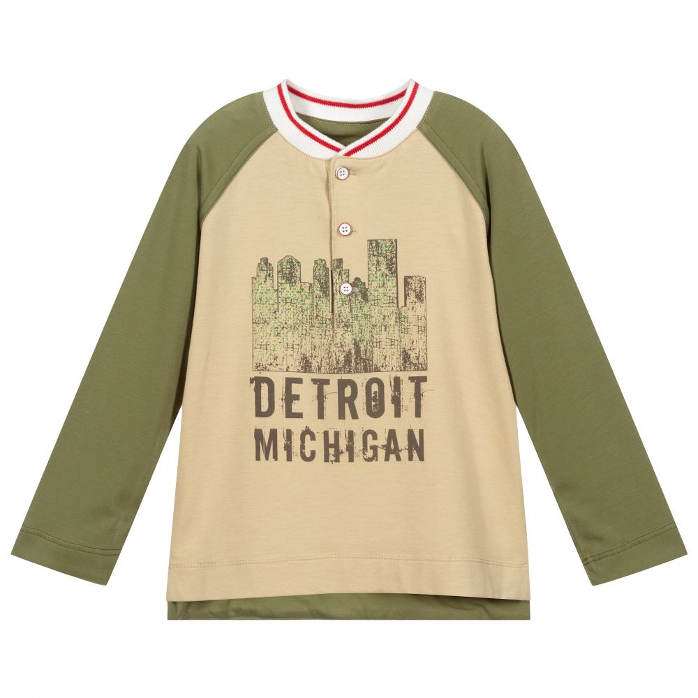 Pan Con Chocolate - Beige & Green Jersey Top | Childrensalon