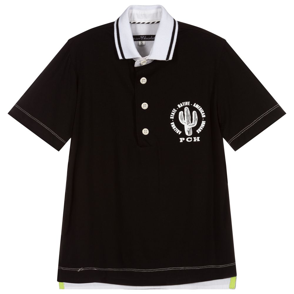 Pan Con Chocolate - Black Cotton Polo Shirts | Childrensalon