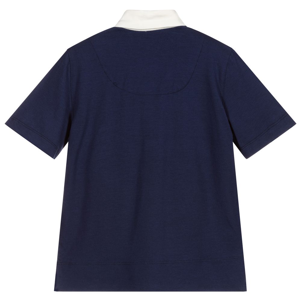 Pan Con Chocolate-Blue Cotton Polo Shirt  | Childrensalon Outlet