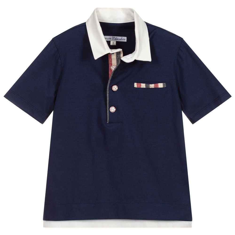 Pan Con Chocolate-Blue Cotton Polo Shirt  | Childrensalon Outlet