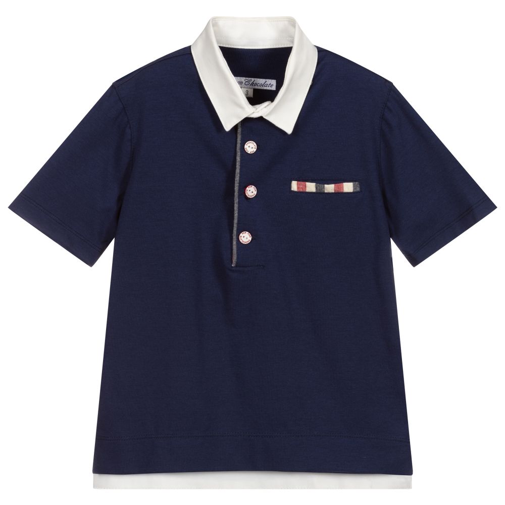 Pan Con Chocolate - Blue Cotton Polo Shirt  | Childrensalon