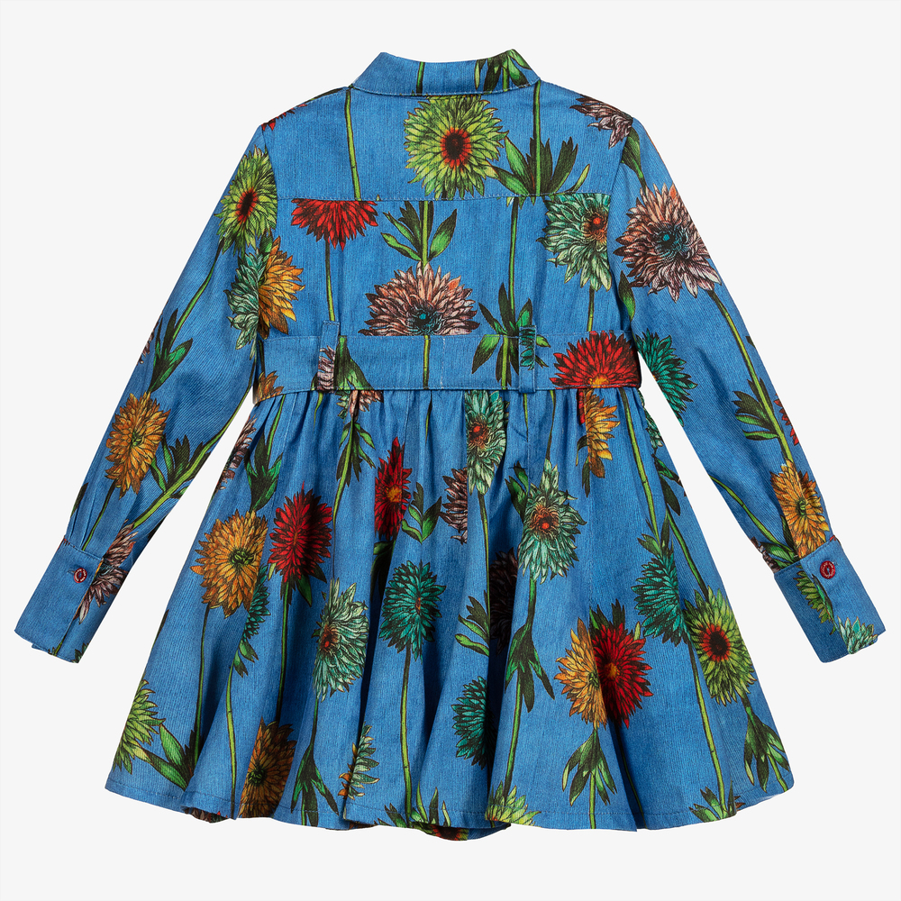 Pan Con Chocolate-Blue Flower Cotton Shirt Dress | Childrensalon Outlet