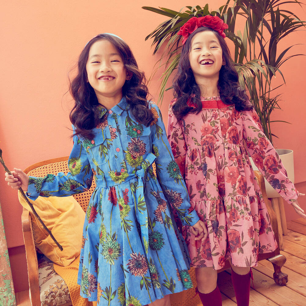 Pan Con Chocolate-Blue Flower Cotton Shirt Dress | Childrensalon Outlet
