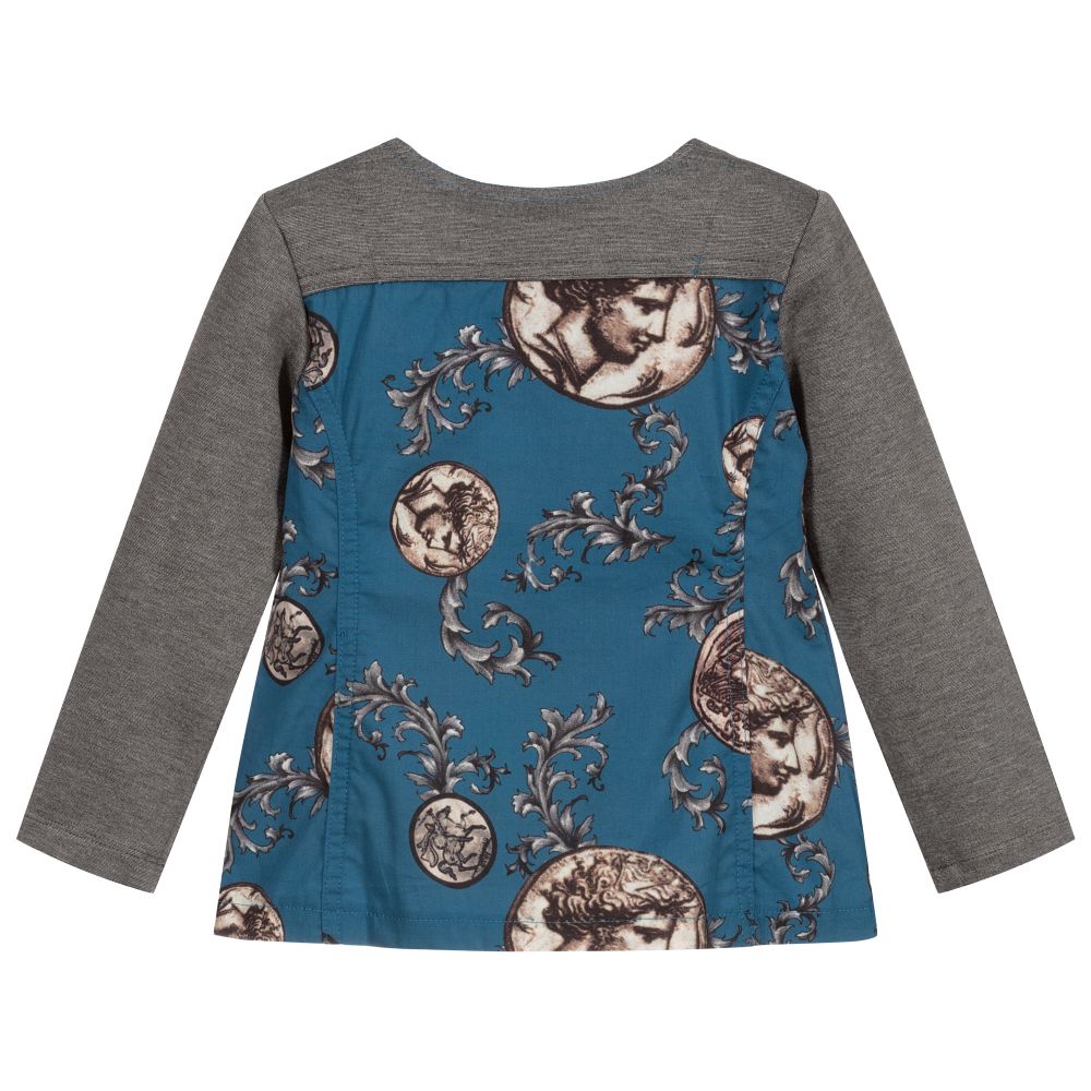 Pan Con Chocolate-Blue & Grey Zip-Up Blouse | Childrensalon Outlet