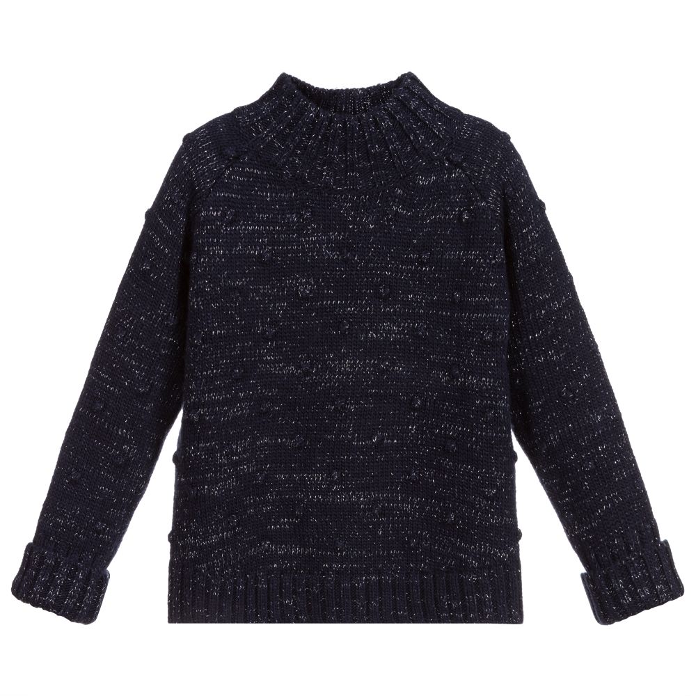 Pan Con Chocolate - Blue Knitted Wool Sweater | Childrensalon