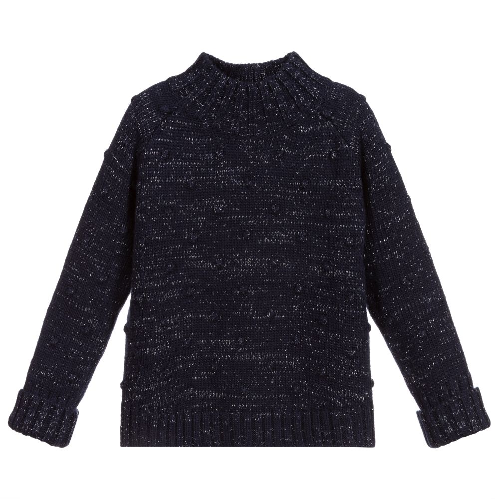 Pan Con Chocolate-Blue Knitted Wool Sweater | Childrensalon Outlet