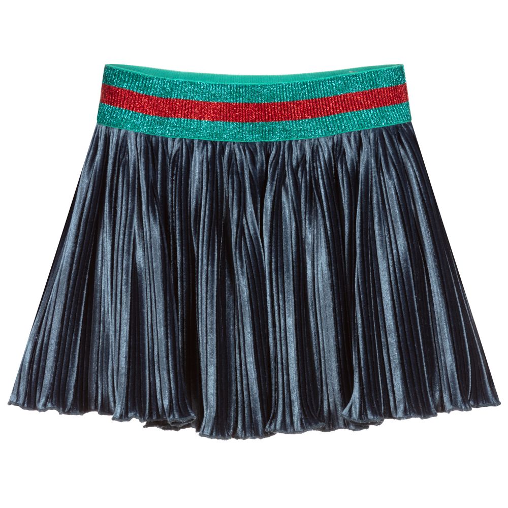 Pan Con Chocolate - Blue Pleated Velvet Skirt | Childrensalon