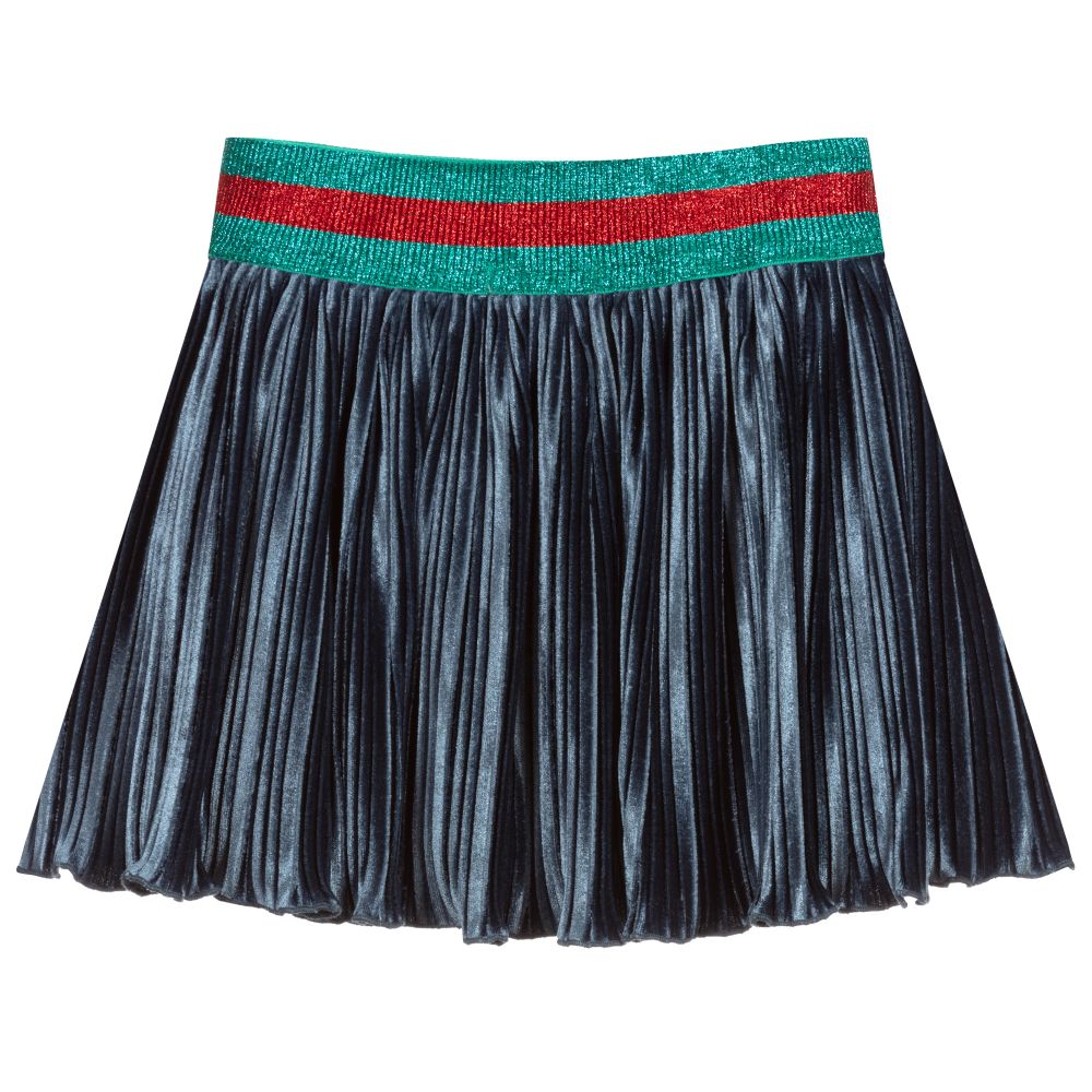 بان كون شوكولا-Blue Pleated Velvet Skirt | Childrensalon Outlet