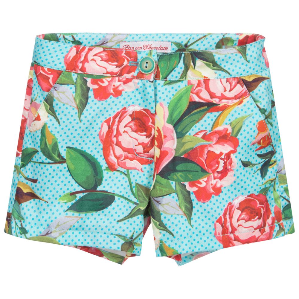 Pan Con Chocolate - Blue & Red Floral Shorts | Childrensalon