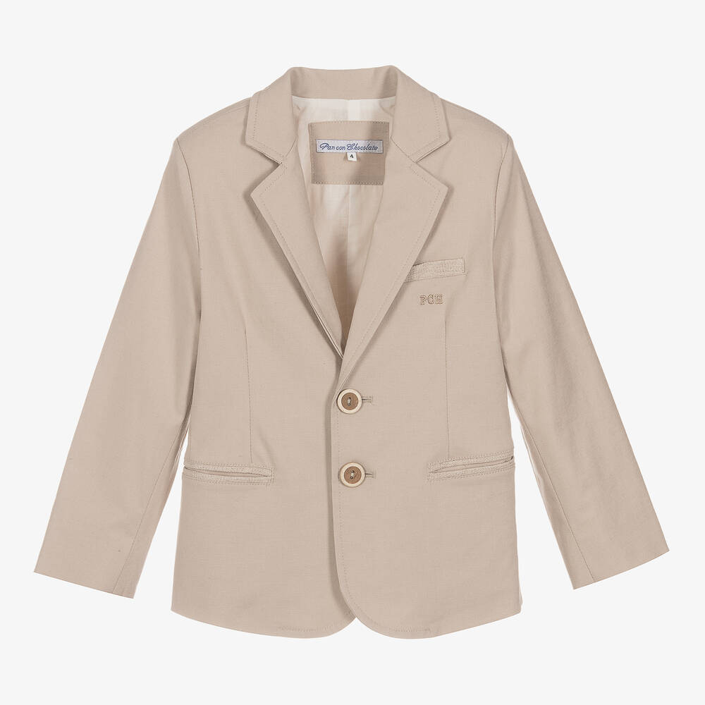 Boys Beige Cotton Linen Blazer