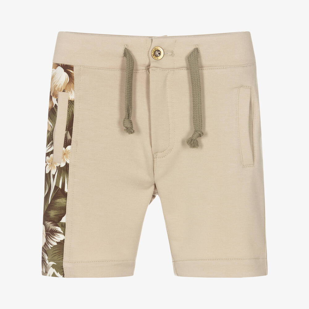 Pan Con Chocolate - Boys Beige Cotton Tropical Print Shorts | Childrensalon