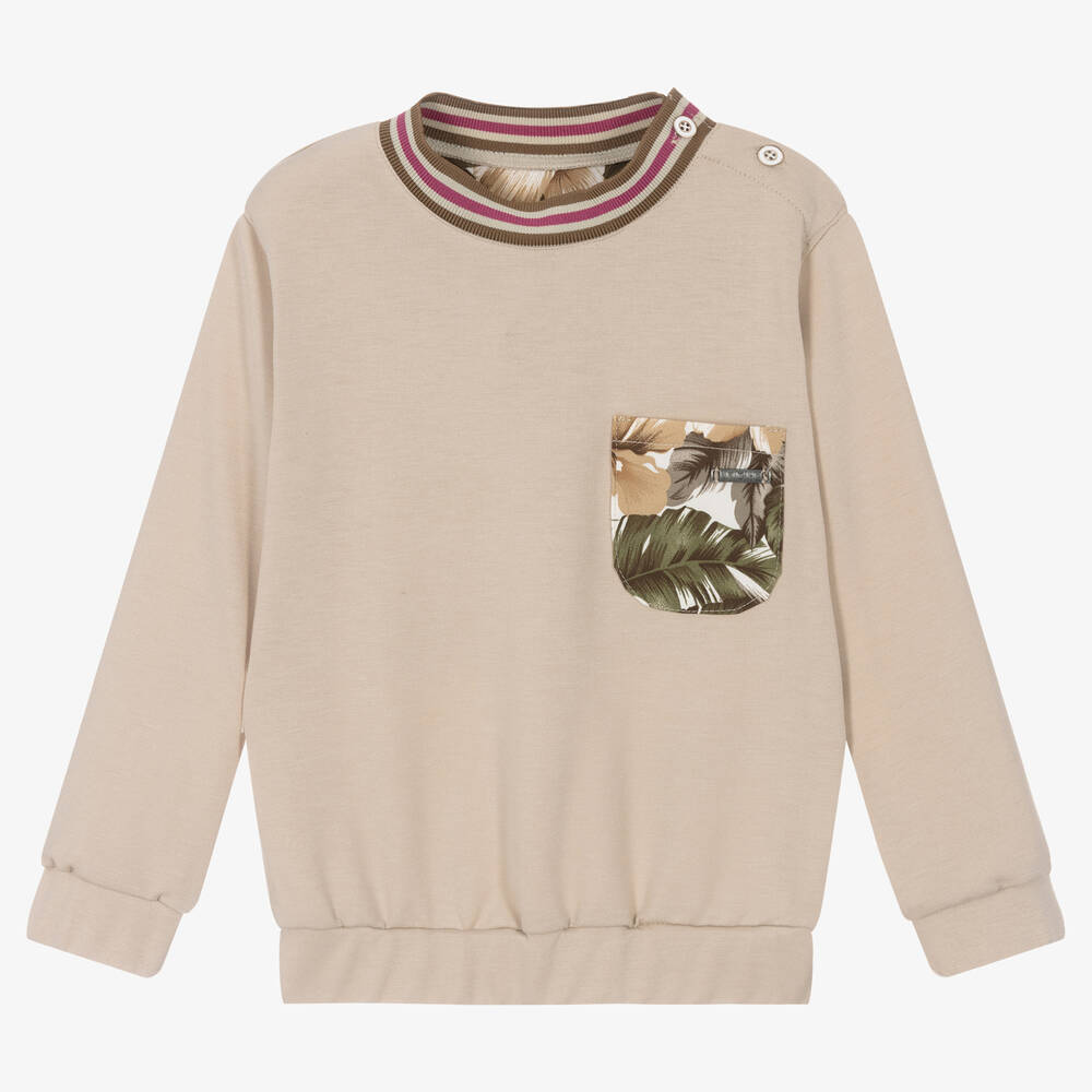 Pan Con Chocolate - Sweat beige en jersey garçon | Childrensalon