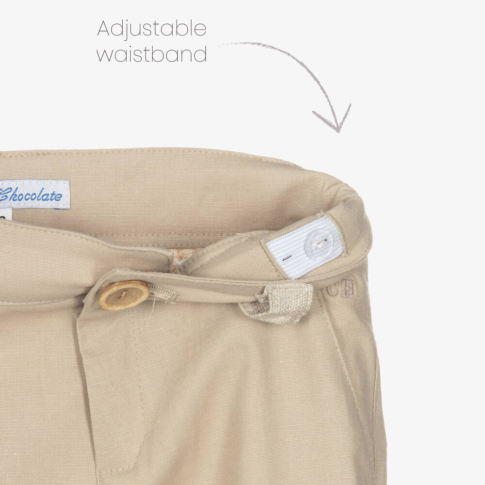 بان كون شوكولا-بنطلون قطن وكتان لون بيج للأولاد | Childrensalon Outlet
