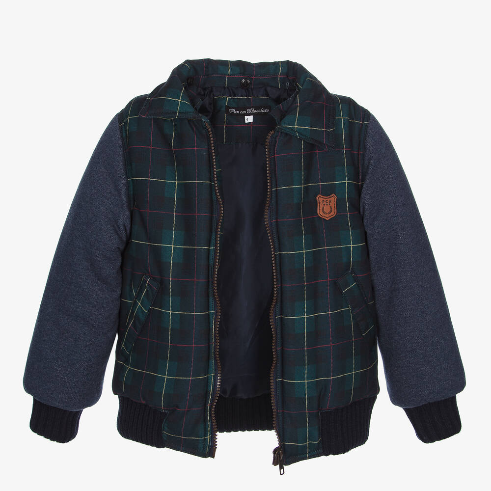 Pan Con Chocolate-جاكيت هودي مزيج قطن لون أزرق وأخضر للأولاد | Childrensalon Outlet