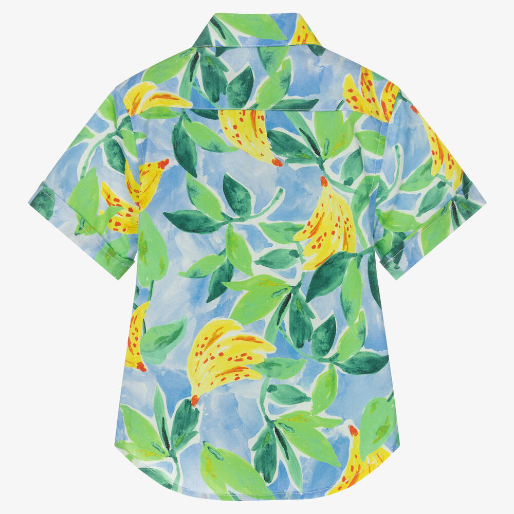 Pan Con Chocolate-Boys Blue Cotton Banana Print Shirt | Childrensalon Outlet
