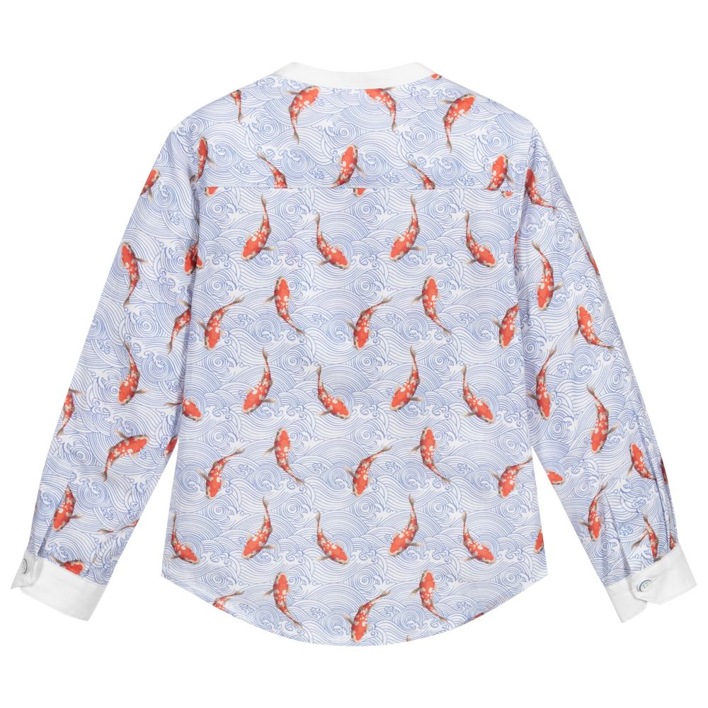 Pan Con Chocolate-Boys Blue Cotton Fish Shirt | Childrensalon Outlet