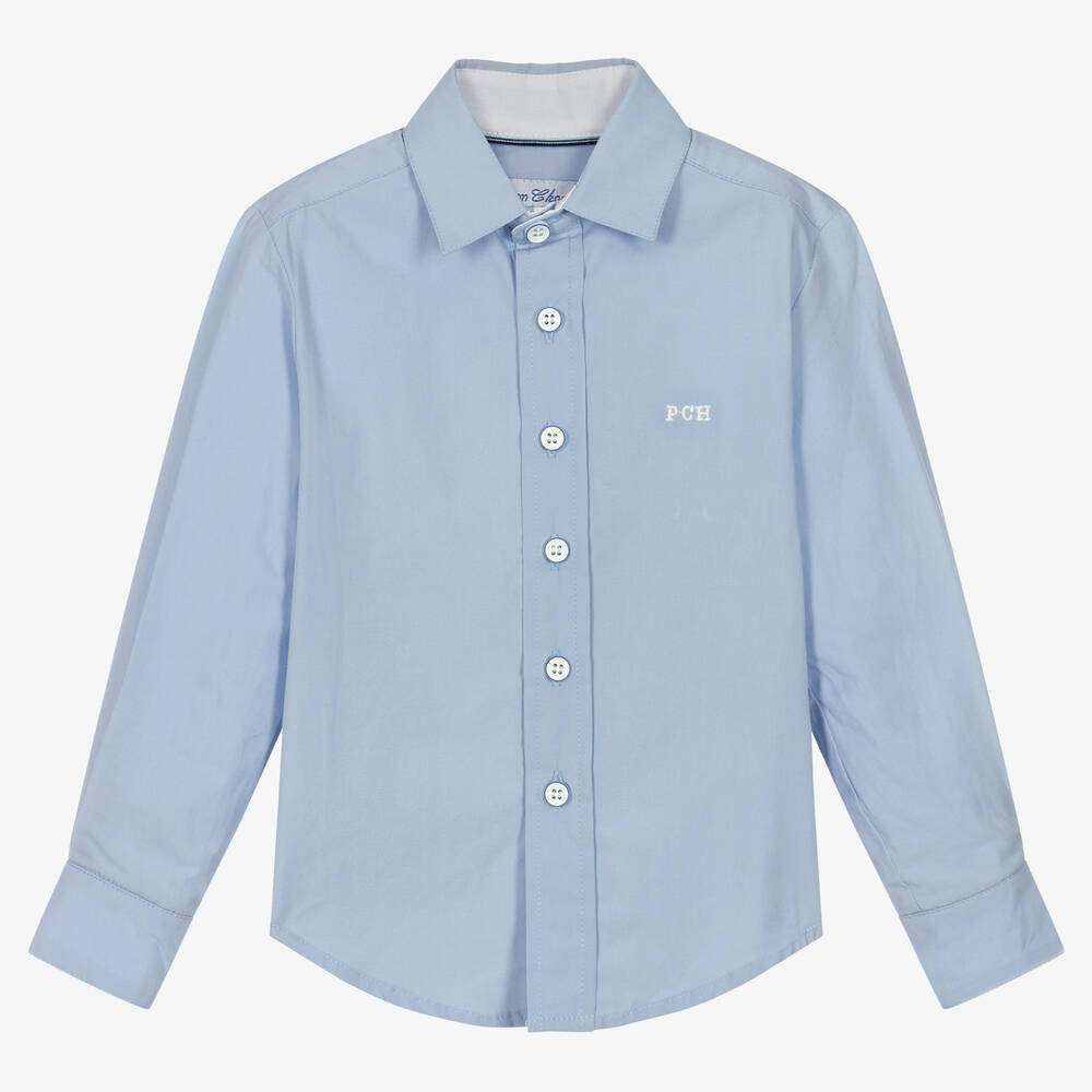 Pan Con Chocolate - Boys Blue Cotton Logo Shirt | Childrensalon