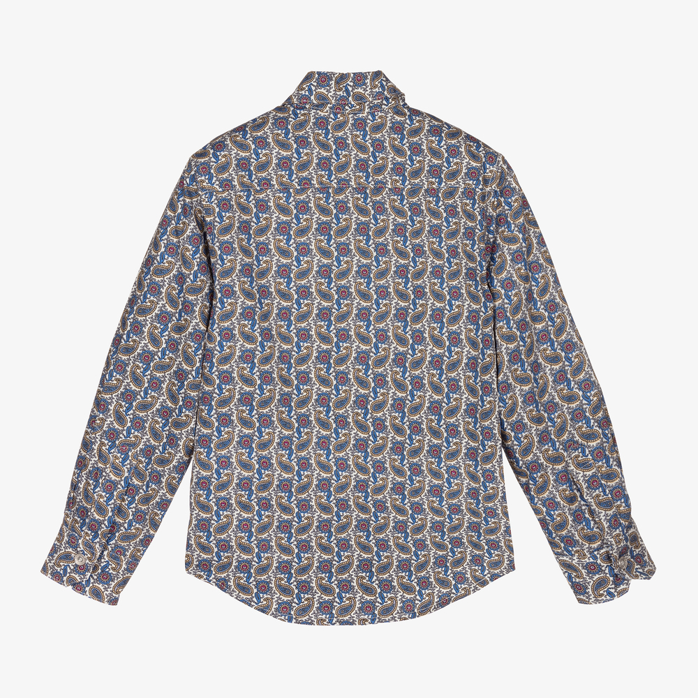 Pan Con Chocolate-Boys Blue Cotton Paisley Shirt | Childrensalon Outlet