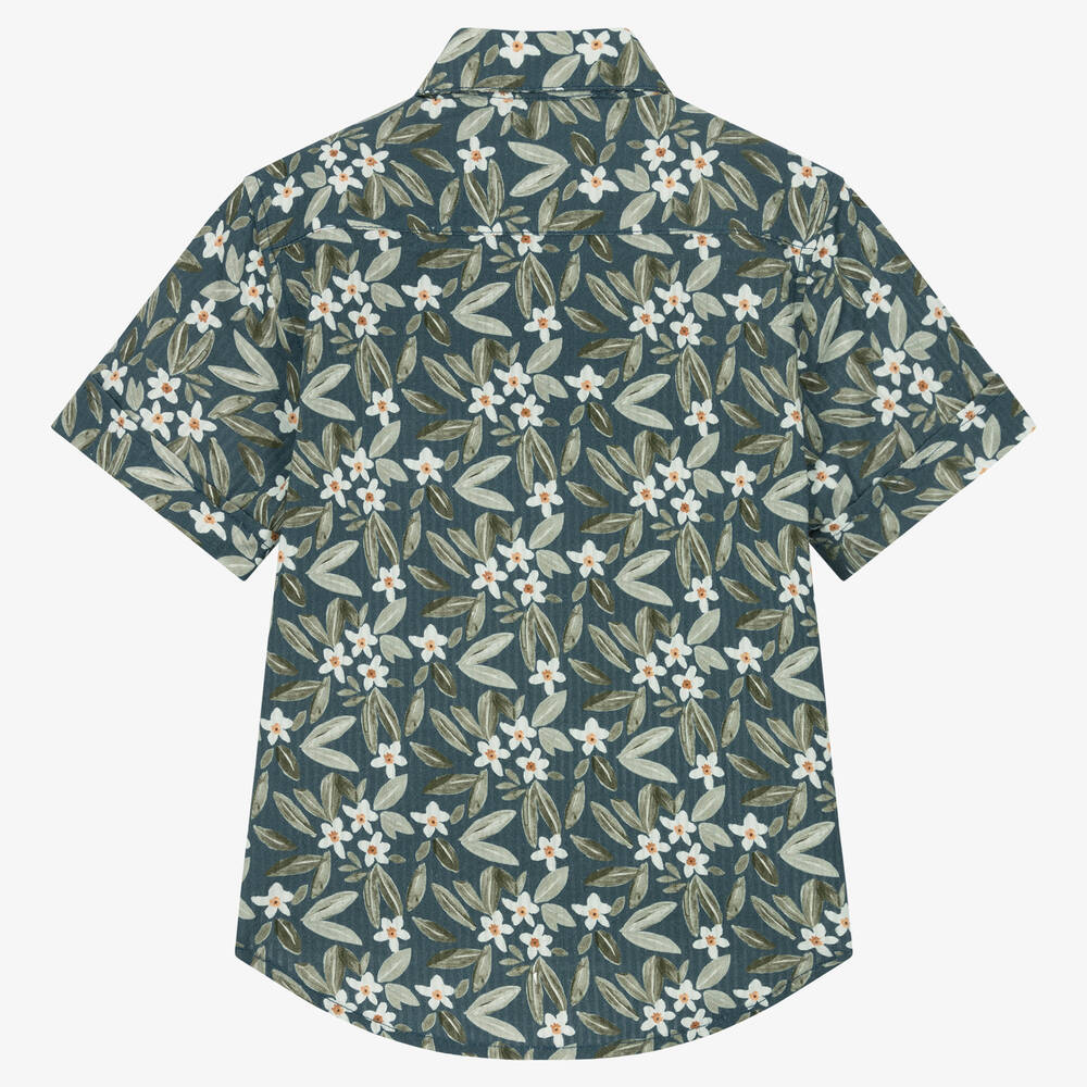 Pan Con Chocolate-Boys Blue Cotton Tropical Print Shirt | Childrensalon Outlet
