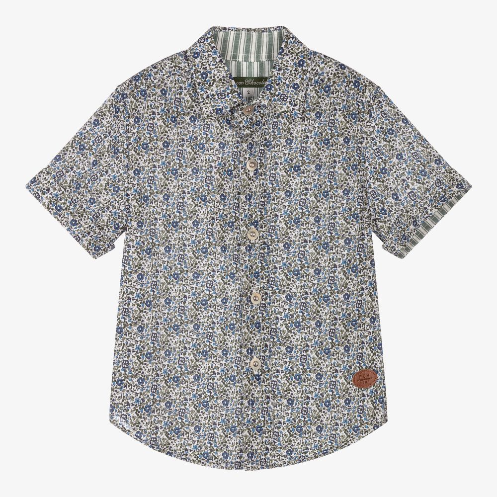 Pan Con Chocolate-Boys Blue Floral Cotton Shirt | Childrensalon Outlet